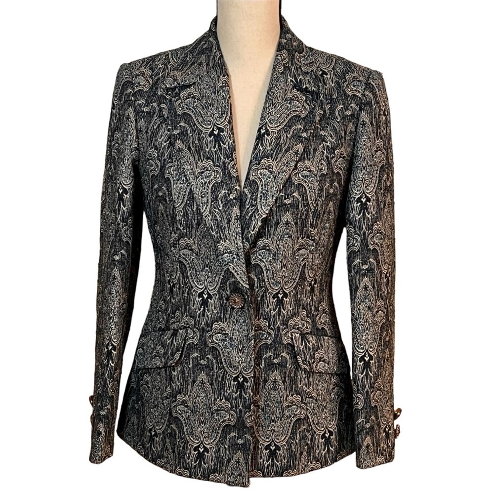 Vtg Oscar an Oscar de la Renta Company Fleur-de-lys Jacquard Print Jacket Sz-4